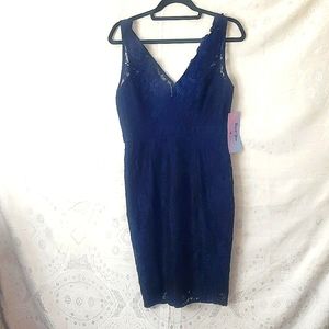 New Maniji mini navy lace dress size large.